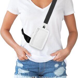White nylon mini crossbody sling bag with multiple compartments and adjustable s
